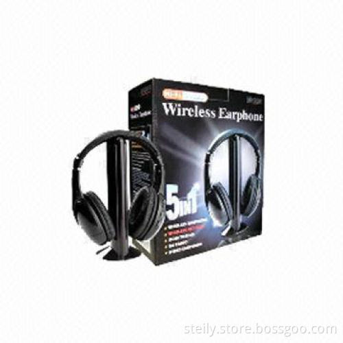 Multifunction 5-in-1 Wireless RF Headphones, Black, Wireless Headset with FM Radio